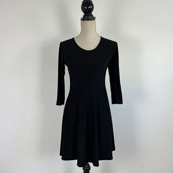Pine Womens Fit & Flare Skater Black Stretch Midi Dress Size Large Open Back - Picture 1 of 11